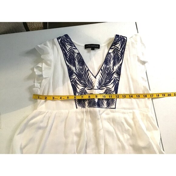 GIBSON- Womens White and Lake a lie Embroidered Ruffle Sleeve Top Size Small - Picture 5 of 8